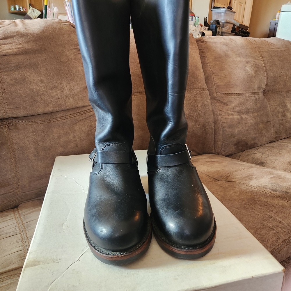 Vibram Black Leather Men's Steel Toe Motorcycle Boots